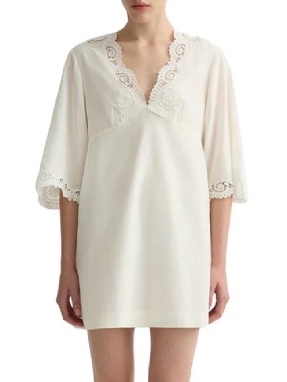 Posse Darya Mini Dress Kaftan Lace Trimmed Cream Size Small